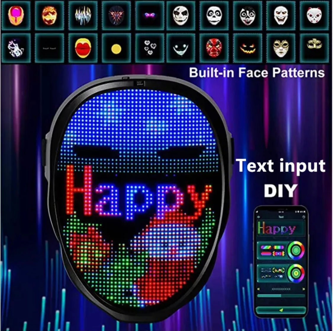 Interaktive LED-Bluetooth-Maske mit App-Steuerung und Musik-Synchronisation | Kreative Animationen für unvergessliche Feste 5