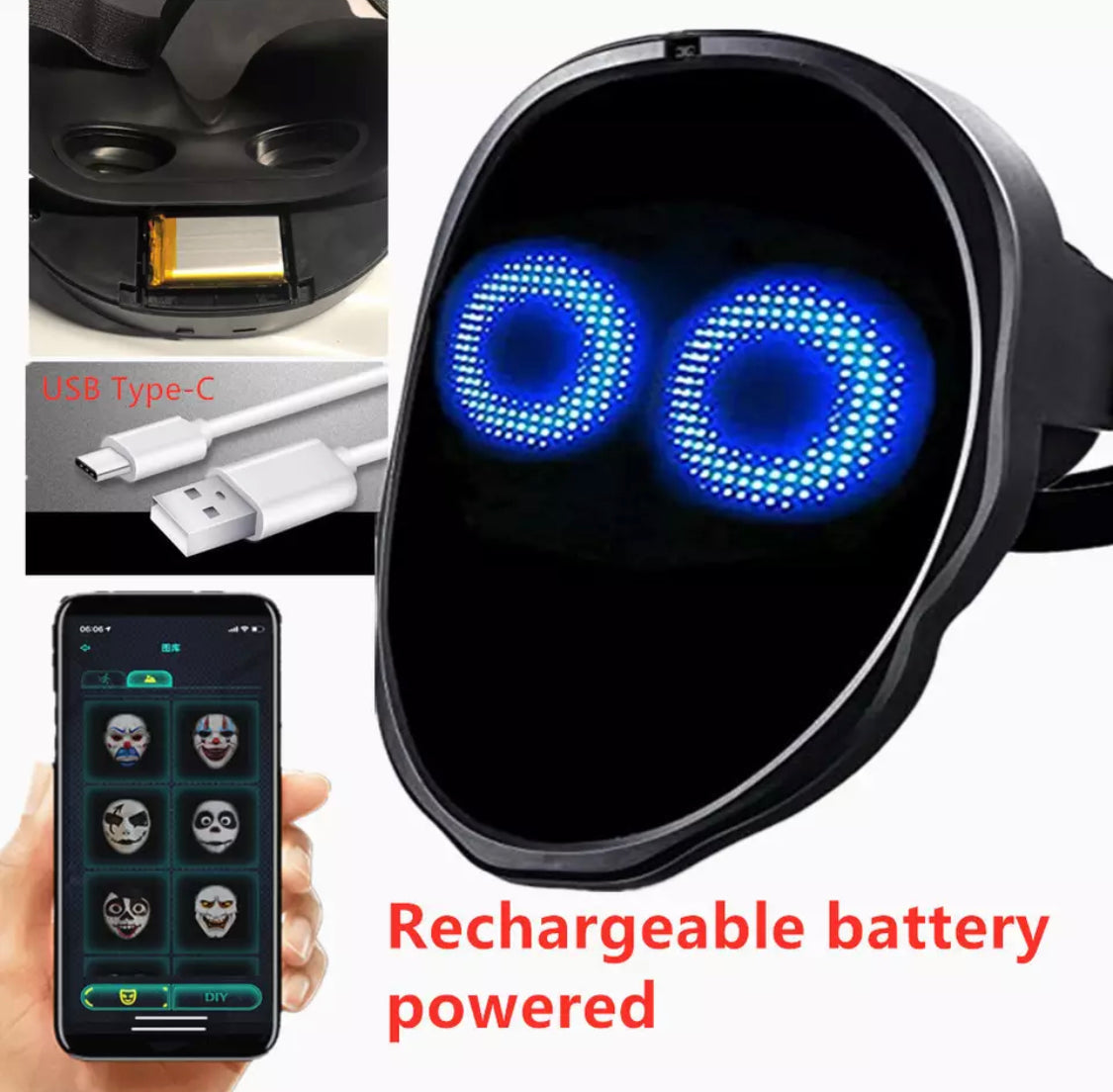 Interaktive LED-Bluetooth-Maske mit App-Steuerung und Musik-Synchronisation | Kreative Animationen für unvergessliche Feste 8