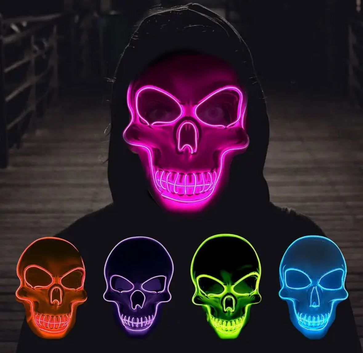 Leuchtende Totenkopf Maske aus Kunststoff für Partys | Ideal für Gruppenkostüme 3